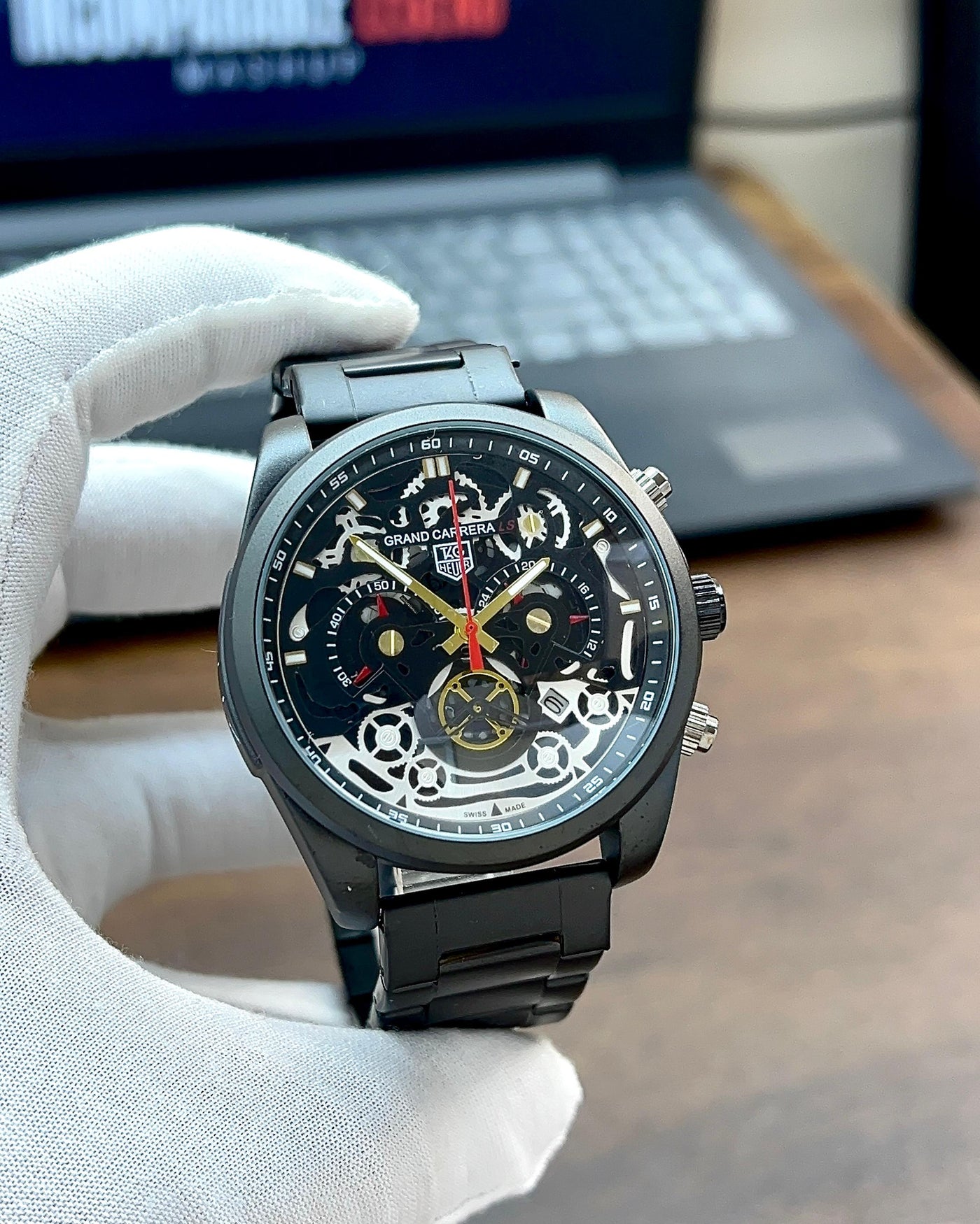 TAG Heuer Grand Carrera Chronograph Skeleton Watch - Black Steel Edition