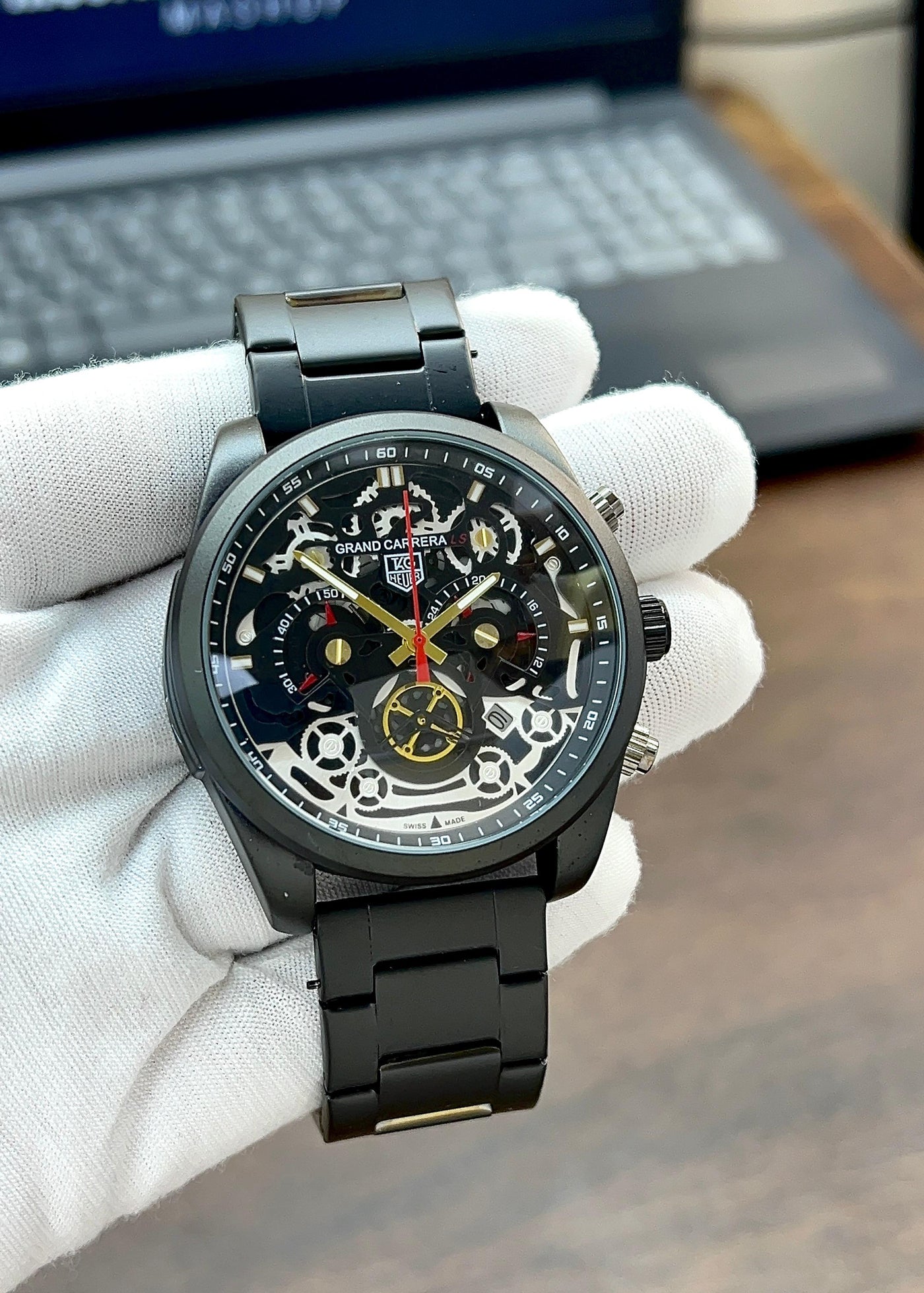 TAG Heuer Grand Carrera Chronograph Skeleton Watch - Black Steel Edition